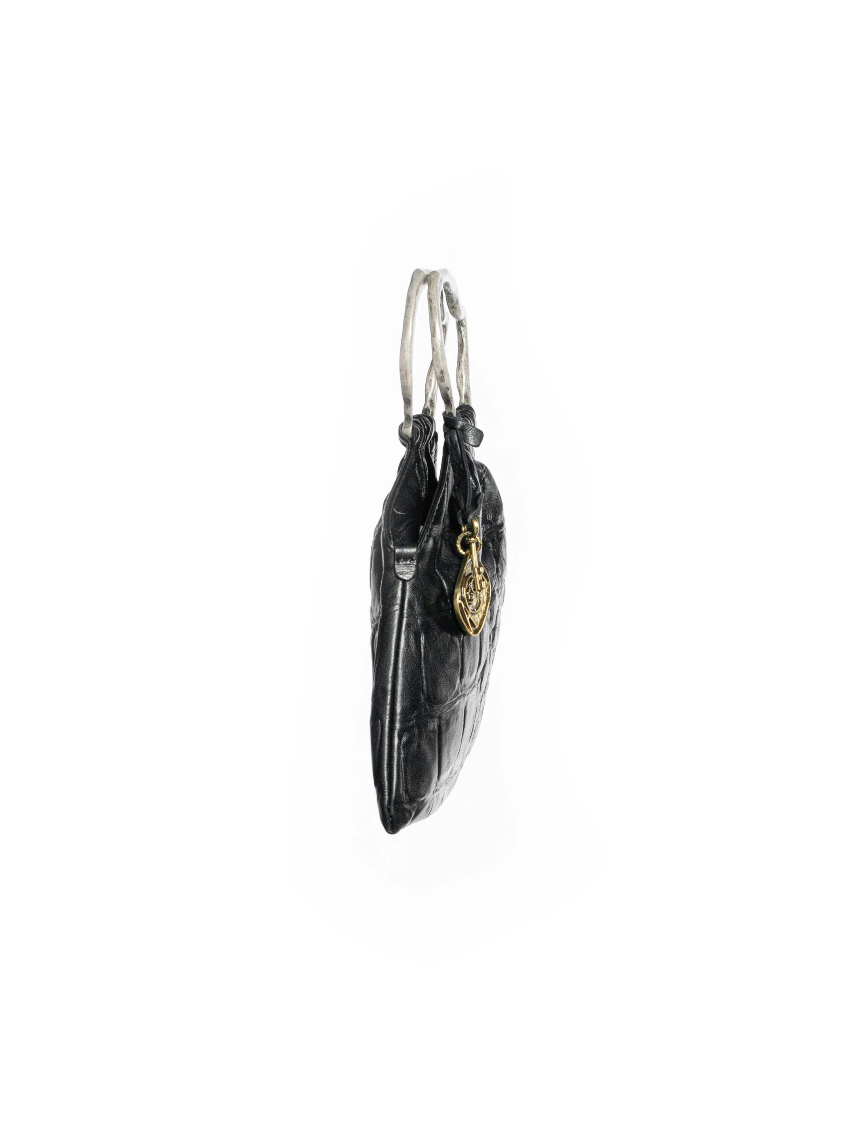 Mini bag pouch in pelle colore nero effetto coccodrillo 