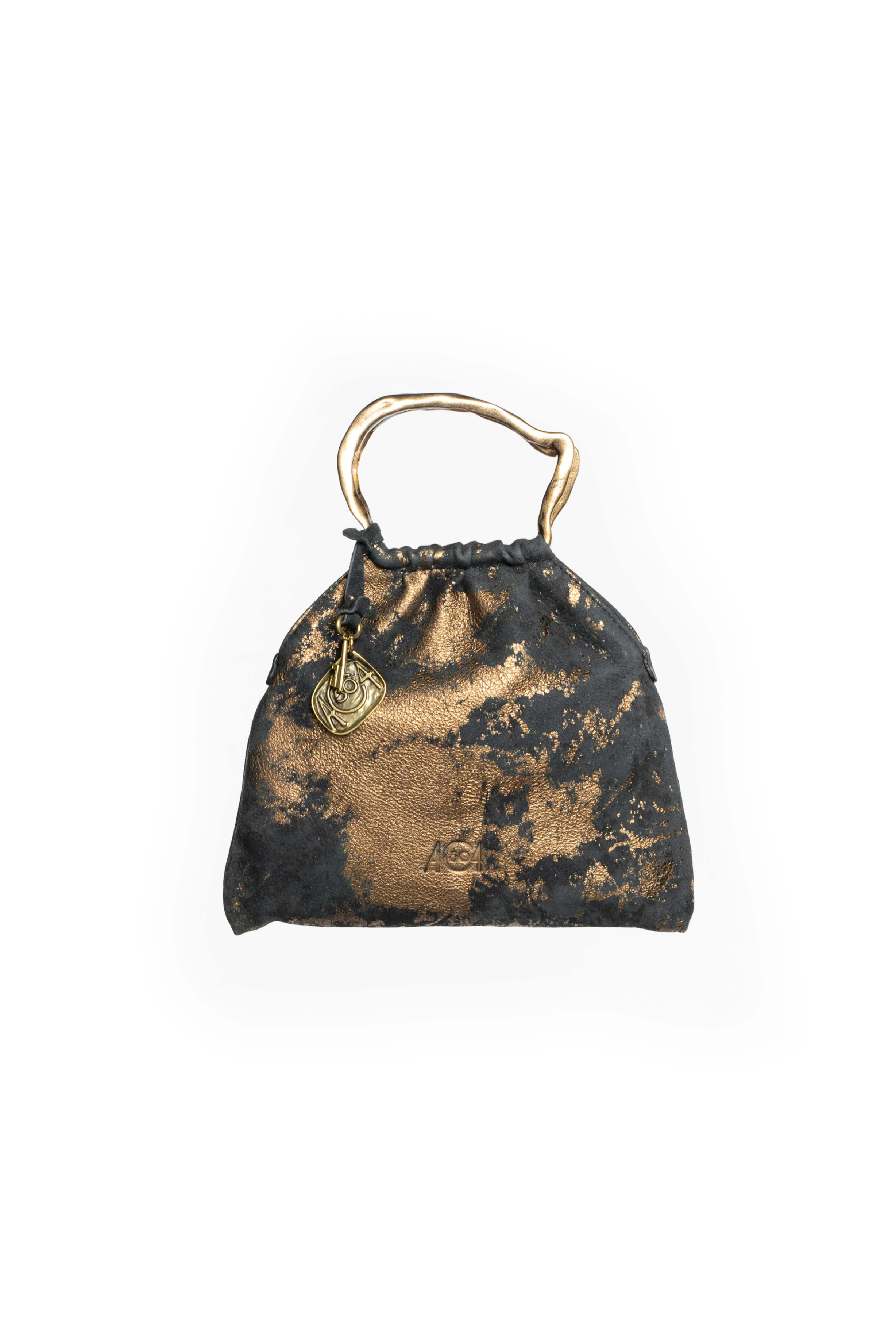 Mini bag pouch in pelle colore nero effetto stampato 
