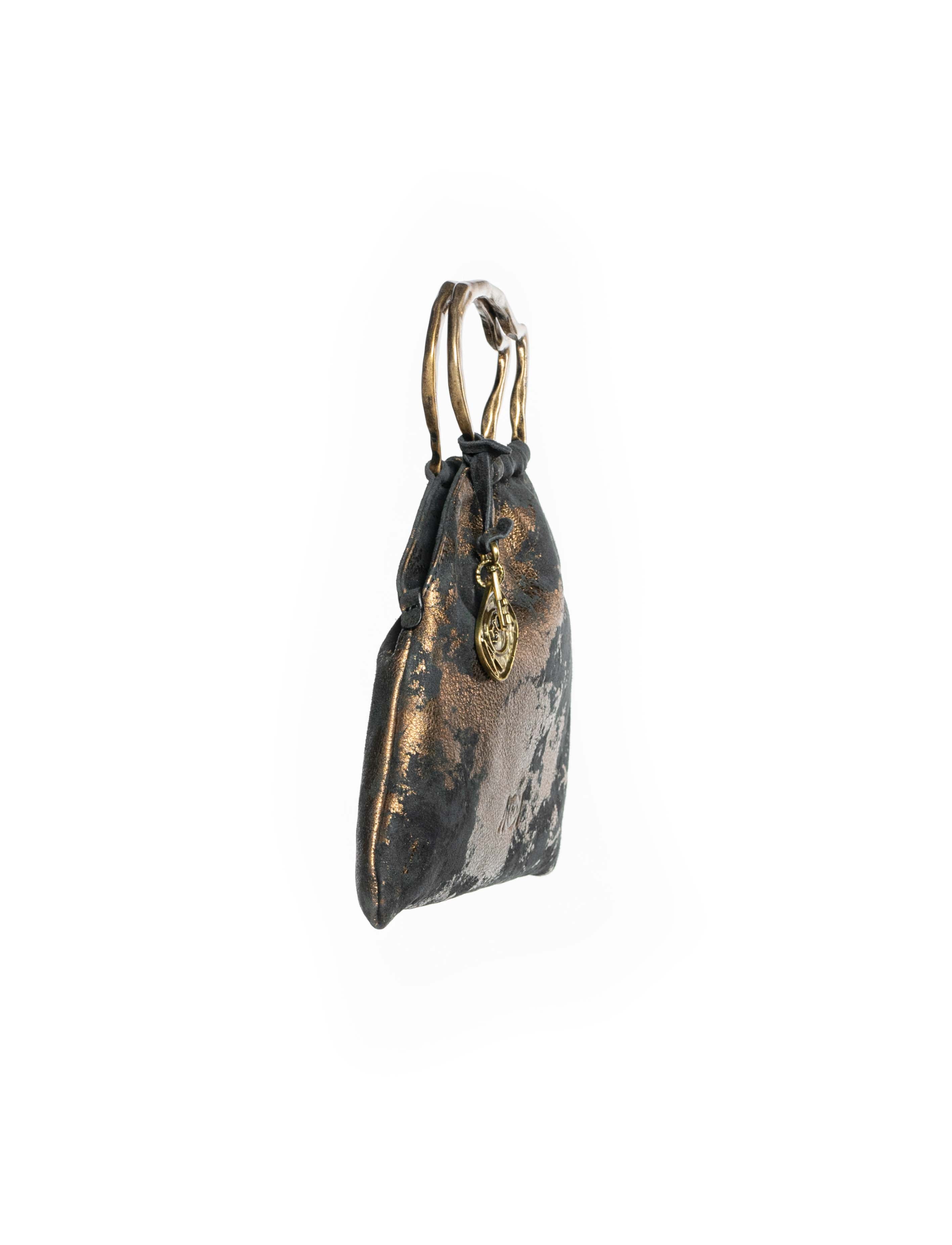 Mini bag pouch in pelle colore nero effetto stampato 