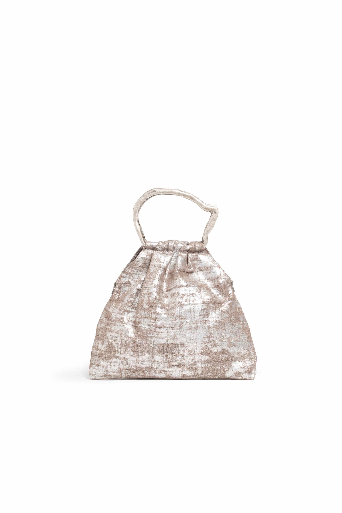 Mini bag pouch in pelle metalizzata colore grigio effetto coccodrillo con manico argento