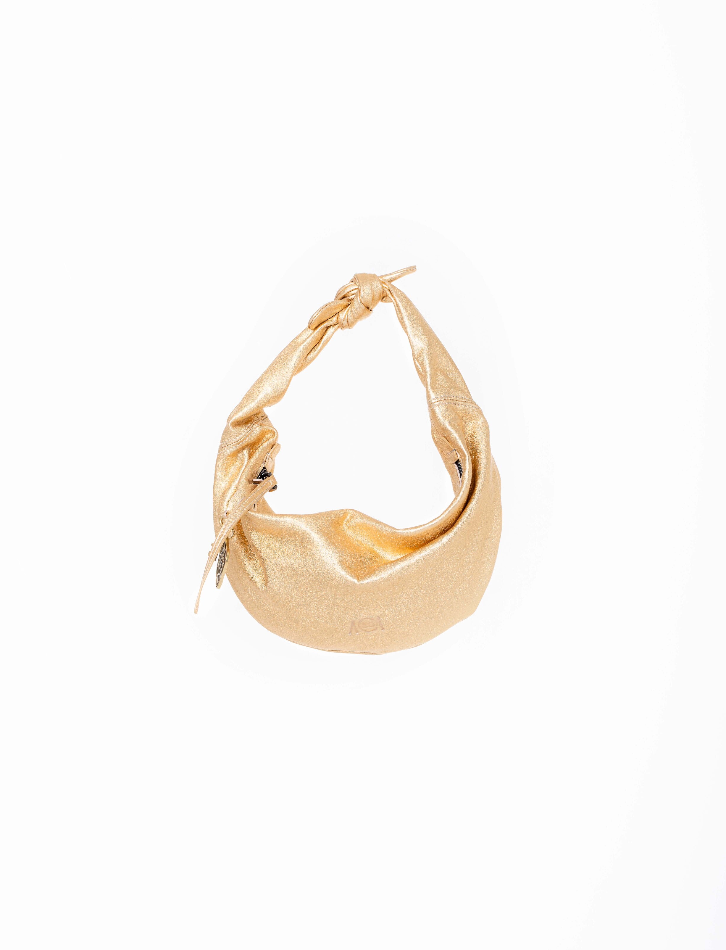 Mini borsa a spalla in pelle colore oro