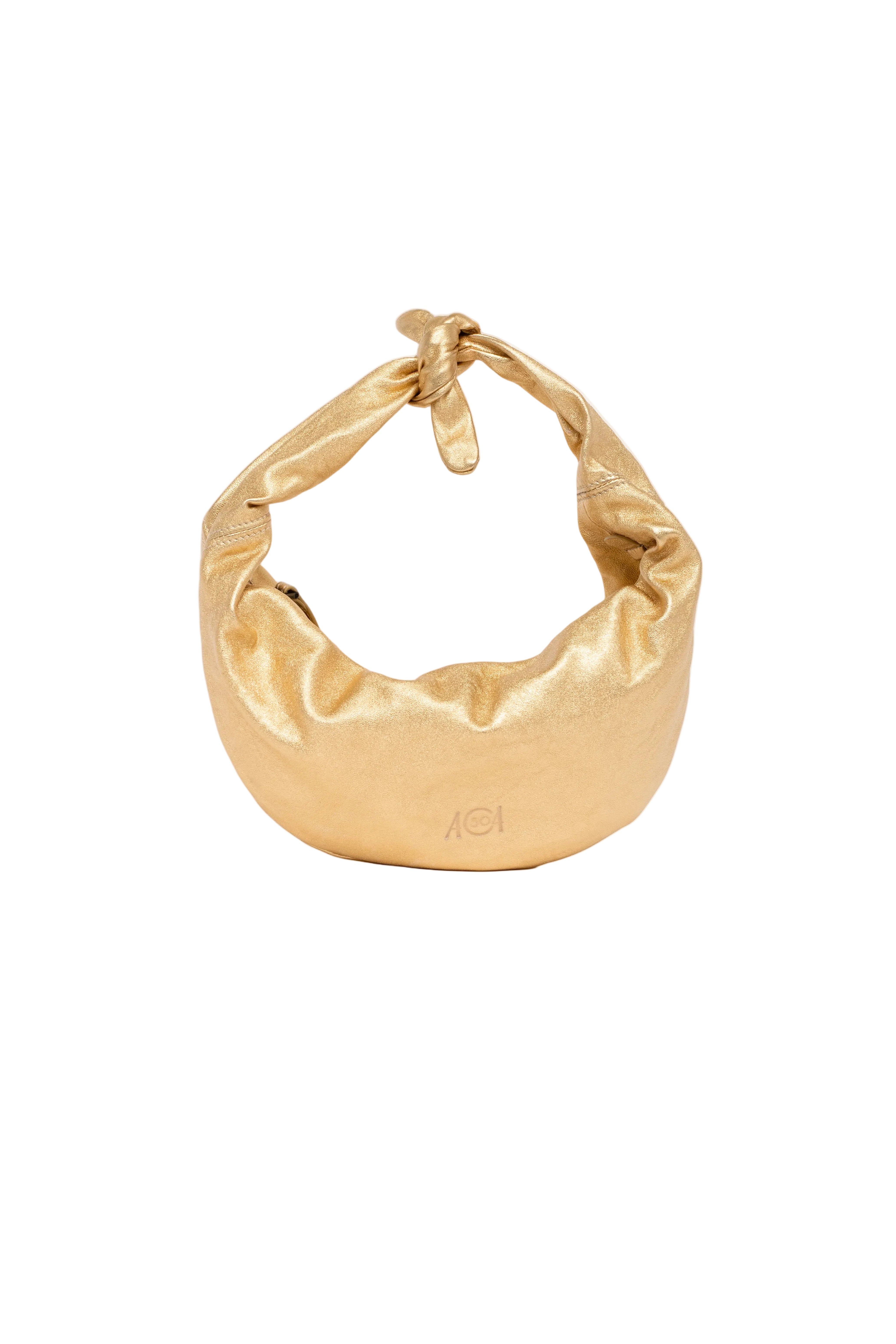 Mini borsa a spalla in pelle colore oro