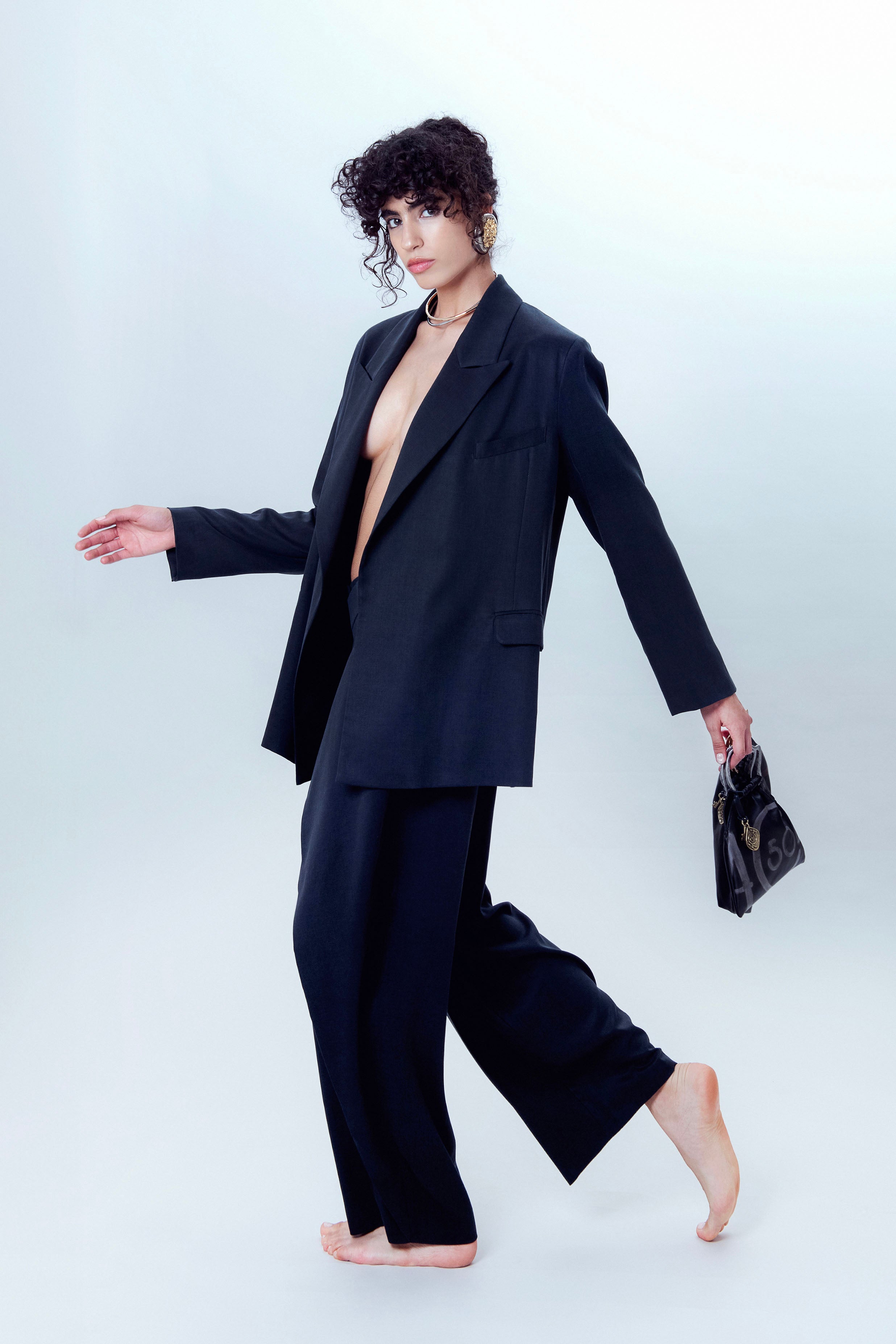 Pantalone in tencel nero fronte