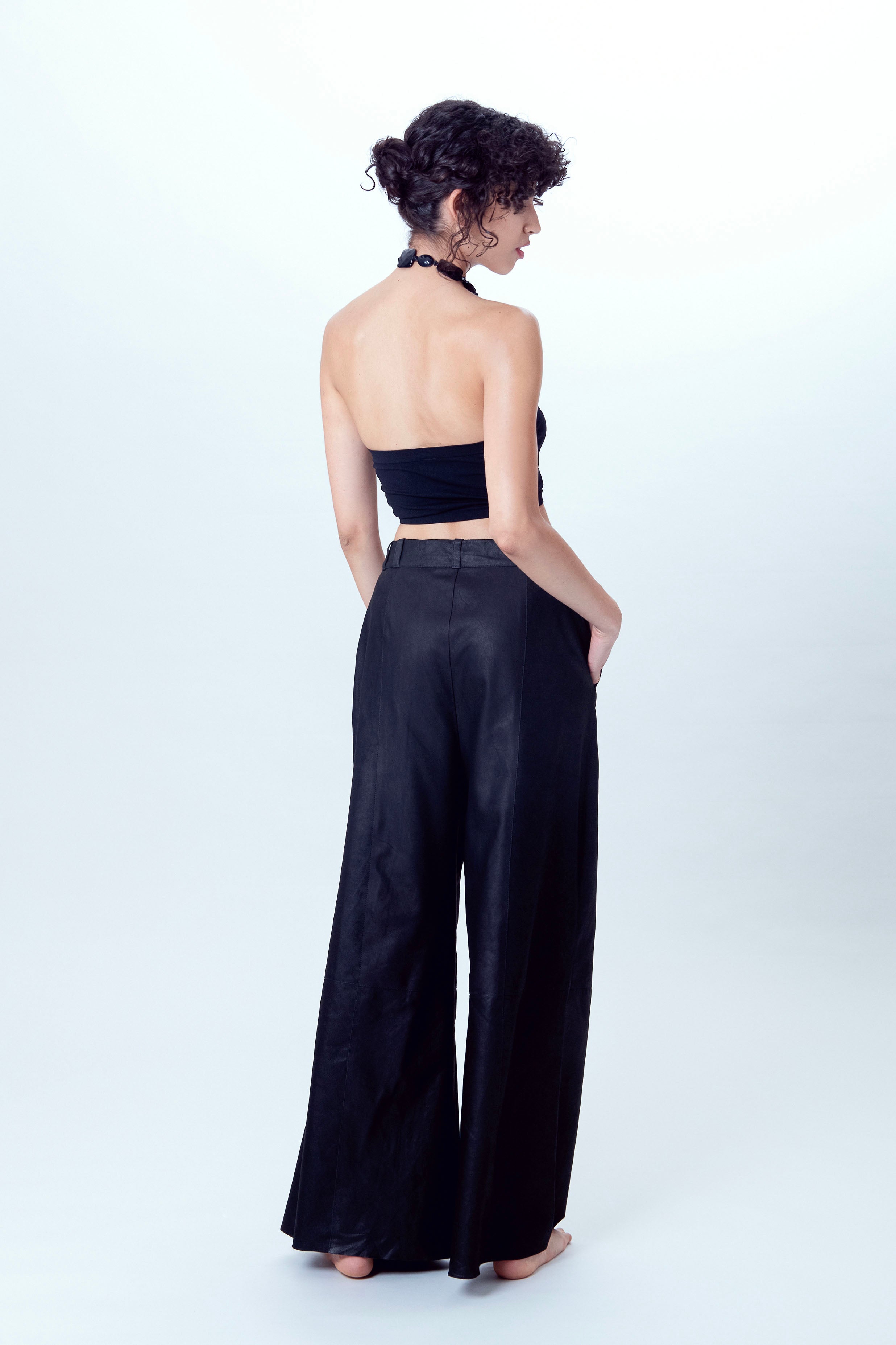 Pantalone in nappa nero retro