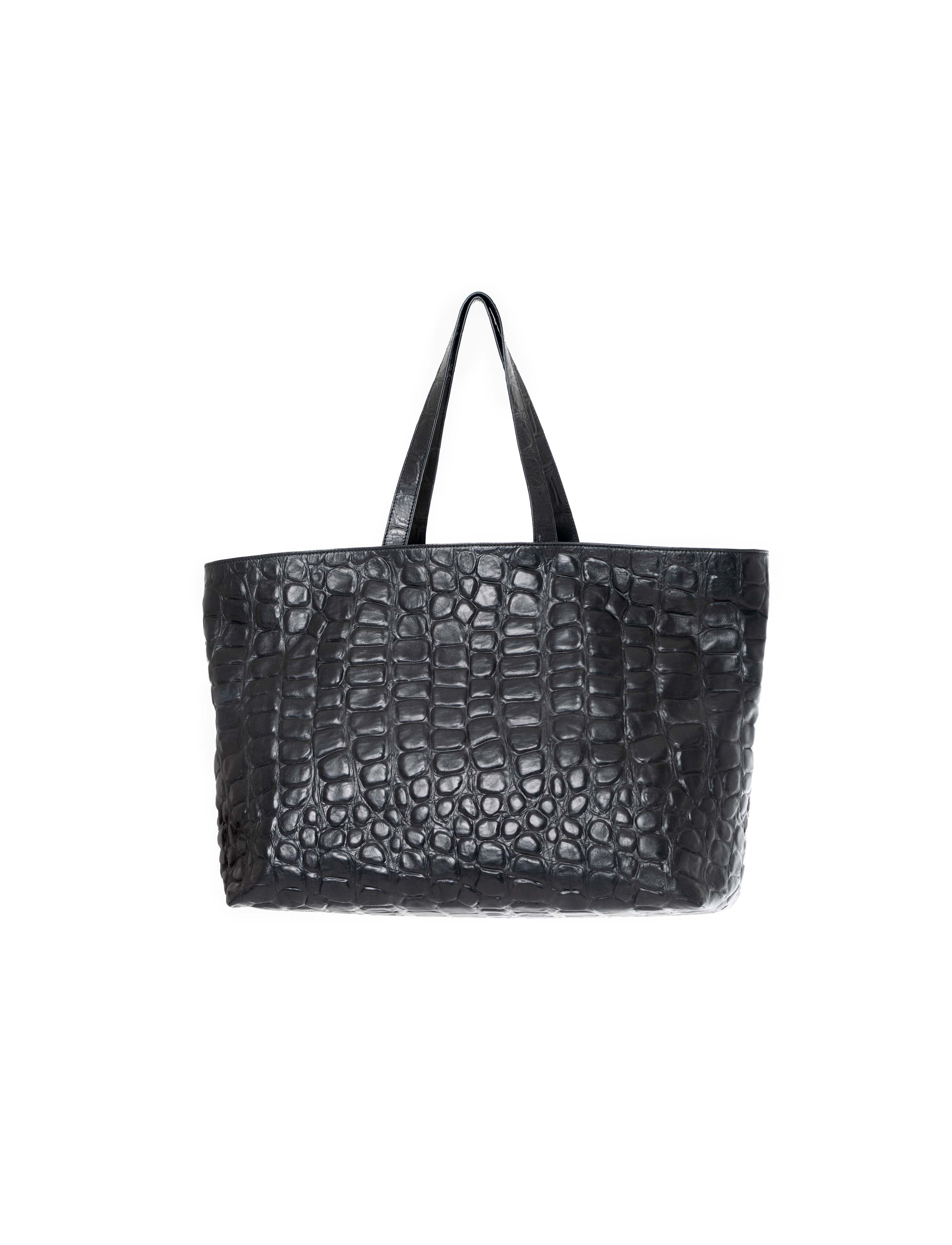 Shopping bag in pelle colore nero effetto coccodrillato