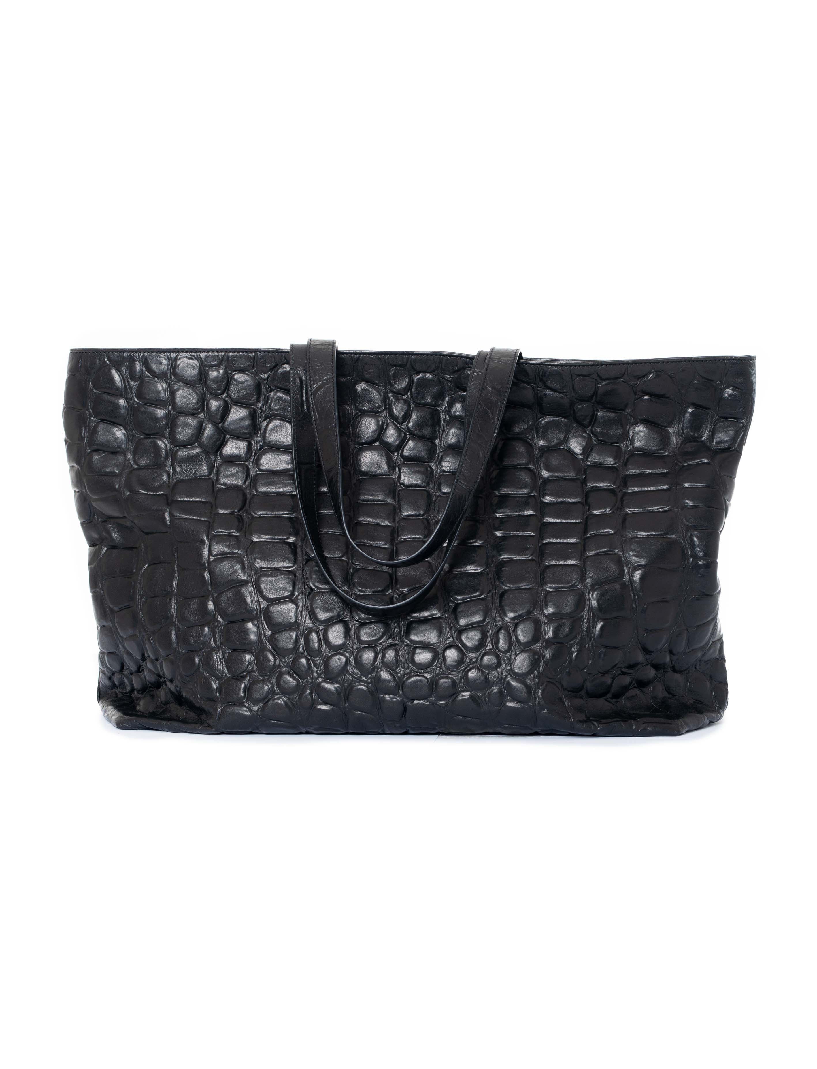 Shopping bag in pelle colore nero effetto coccodrillato