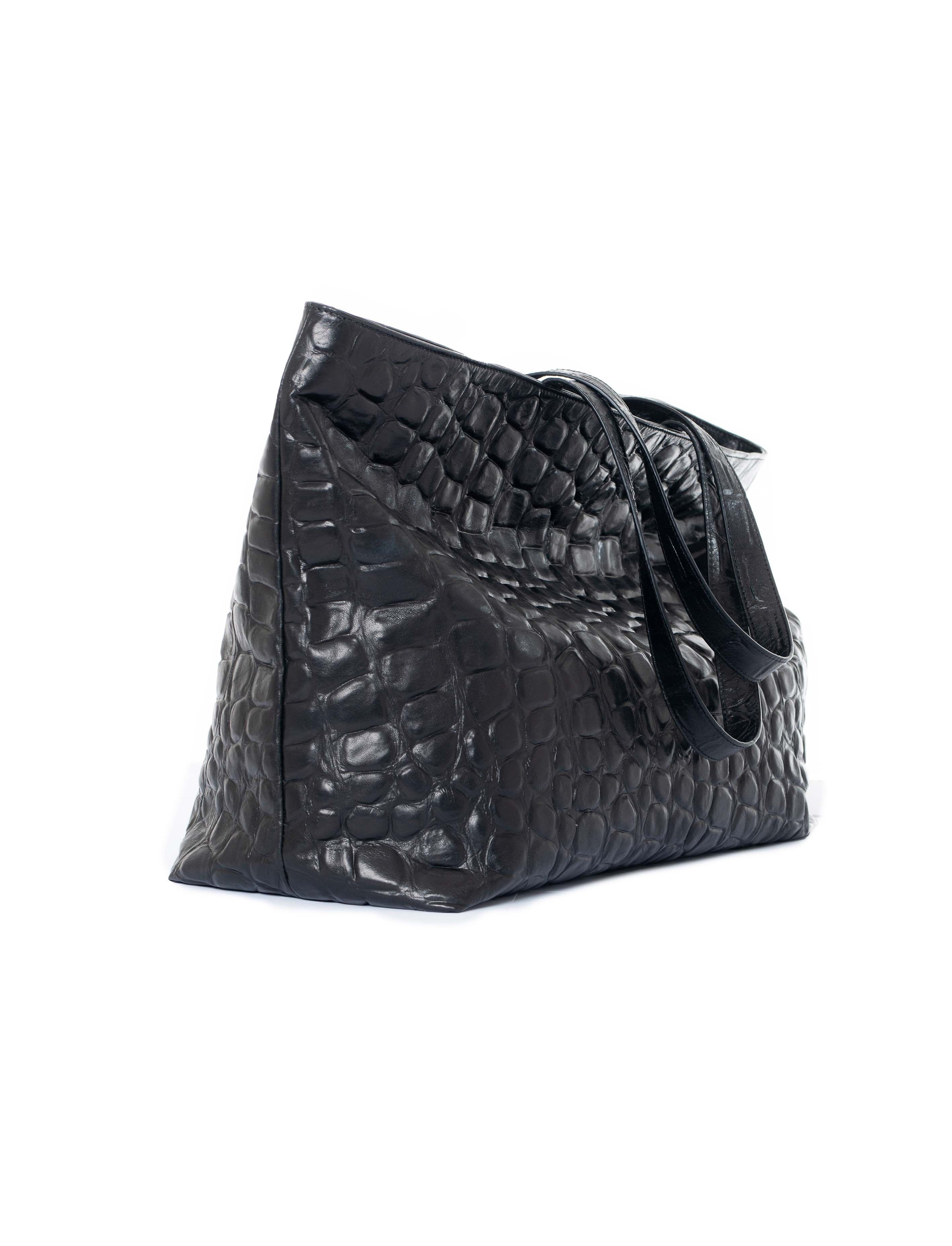 Shopping bag in pelle colore nero effetto coccodrillato
