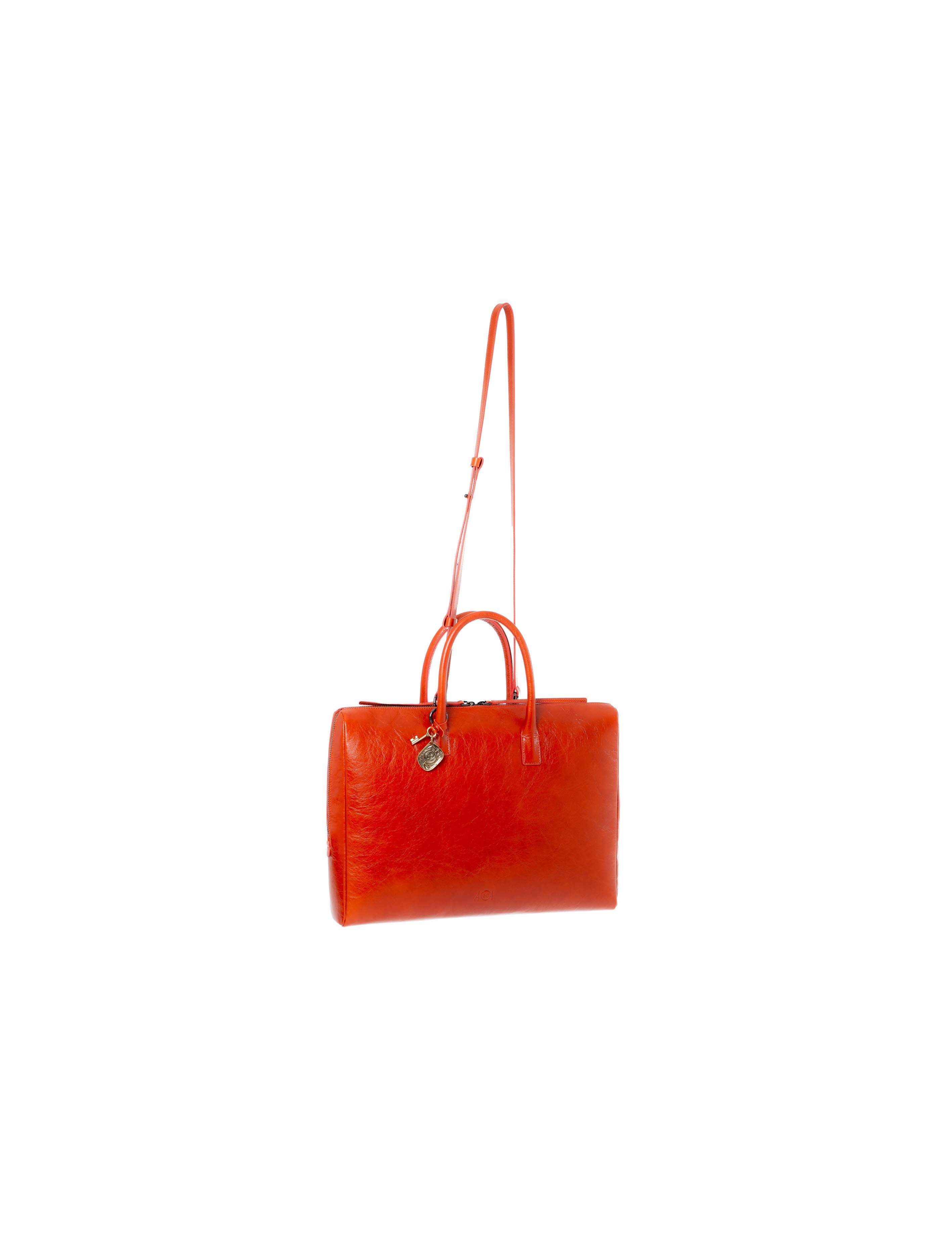 Borsa da lavoro in pelle arancio fronte